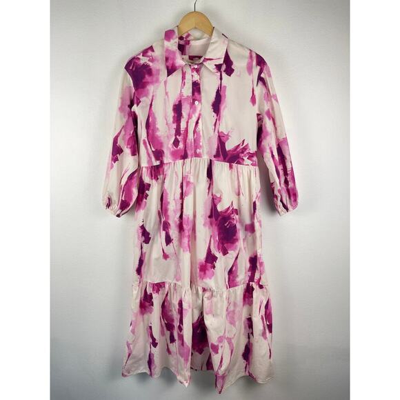 Anthropologie Maeve Bettina Dress Tiered Shirt Buttondown Watercolor Pink Small - Picture 4 of 13